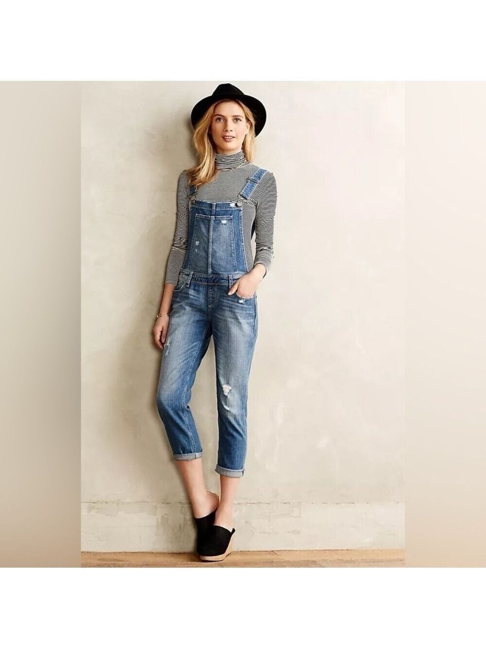 PAIGE Sierra Distressed Denim Overalls Size 26